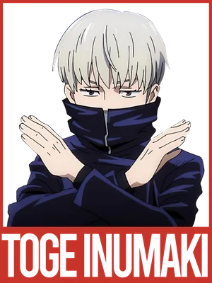 Hình ảnh Toge Inumaki từ anime Jujutsu Kaisen với hai tay bắt chéo trước ngực, mặc áo khoác xanh navy.