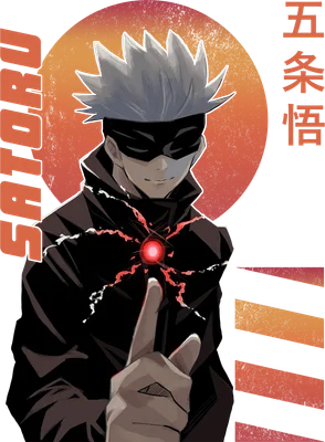 Hình ảnh nhân vật Gojo Satoru từ anime Jujutsu Kaisen, đeo bịt mắt, với hiệu ứng năng lượng đỏ rực.