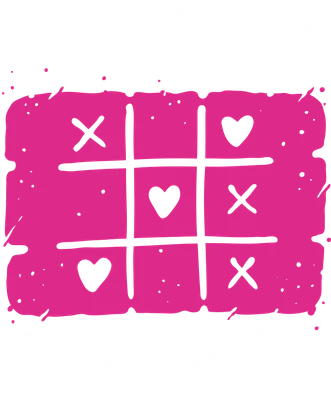 Hình ảnh chữ 'YOU WON MY HEART' với biểu tượng trái tim và bàn cờ tic tac toe màu hồng nổi bật.