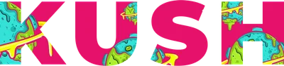 Chữ KUSH với hiệu ứng graffiti, nền xám, màu sắc neon rực rỡ