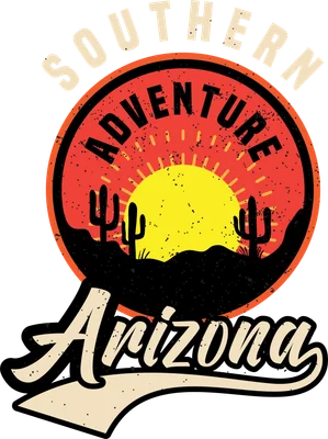 Thiết kế đồ họa phong cảnh sa mạc Arizona với mặt trời và xương rồng phong cách retro vintage