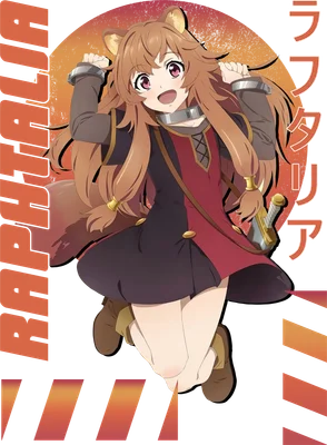 Hình ảnh Raphtalia, nhân vật anime dễ thương với tai và đuôi cáo, đang nhảy múa vui vẻ.
