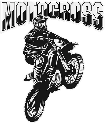 Hình ảnh đen trắng vận động viên Motocross đang biểu diễn nhào lộn trên không với xe máy, có chữ "MOTOCROSS" phía trên.