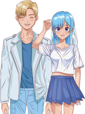 Cặp đôi anime dễ thương tóc vàng xanh