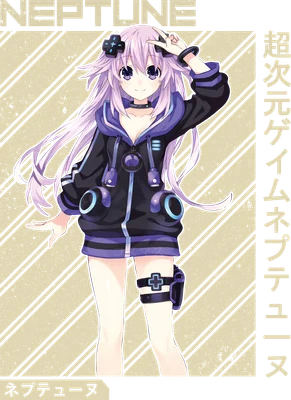 Hình ảnh cô gái anime tóc tím dài, mặc áo hoodie đen tím, tay giơ chữ V, biểu cảm dễ thương.