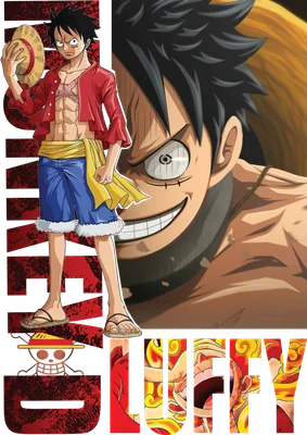 Hình ảnh Monkey D. Luffy từ One Piece với biểu cảm tự tin, đội mũ rơm, mặc áo đỏ, quần xanh.