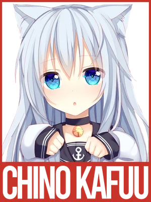Hình ảnh cô gái anime tai mèo với mái tóc dài màu xanh nhạt, đôi mắt xanh to tròn, mặc đồng phục thủy thủ có mỏ neo.
