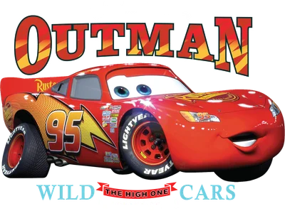 Hình ảnh xe đua Lightning McQueen màu đỏ với số 95 nổi bật, có chữ "OUTMAN" và "Crew's Outdoor" phía trên.