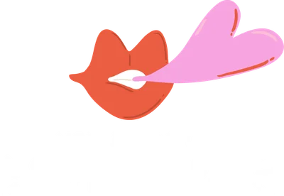 Hình ảnh minh họa đôi môi đỏ đang thổi bong bóng hình trái tim màu hồng, kèm dòng chữ 'you make me SUPER HAPPY'