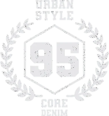 Thiết kế đồ họa phong cách đô thị với chữ URBAN STYLE, số 95 trong hình lục giác và vòng nguyệt quế, màu trắng xám.