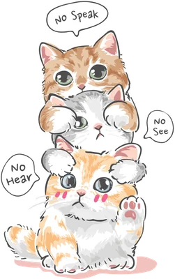 Ba chú mèo chibi dễ thương 'không nói, không thấy, không nghe'