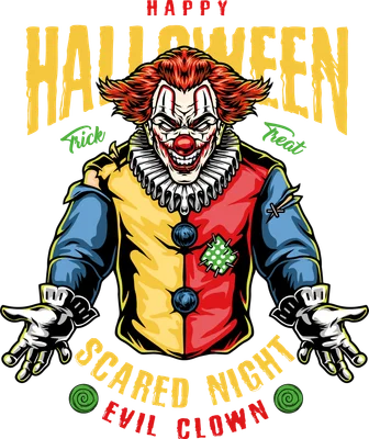 Hình minh họa chú hề ma quái phong cách Halloween cho in ấn