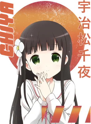 Hình ảnh cô gái anime mắt xanh lá cây, tóc đen dài, mặc áo trắng viền hồng, có hoa trắng cài tóc, biểu cảm đáng yêu.