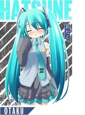 Hình ảnh Hatsune Miku, ca sĩ ảo nổi tiếng với mái tóc xanh dài, trang phục thủy thủ, biểu cảm đáng yêu.