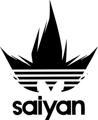 Logo Saiyan cách điệu theo phong cách Adidas, màu đen trên nền xám.