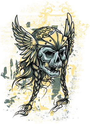 Đầu lâu chiến binh Viking đội mũ có cánh phong cách cổ