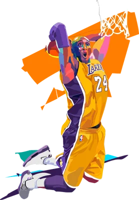 Hình vẽ pop art Kobe Bryant đang thực hiện cú úp rổ, mặc áo đấu Lakers số 24.