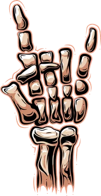 Hình vẽ minh họa bàn tay xương người tạo ký hiệu rock n roll phong cách hoạt hình