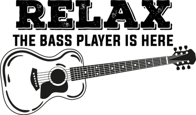 Hình ảnh minh họa cây đàn guitar acoustic với dòng chữ 'RELAX THE BASS PLAYER IS HERE'