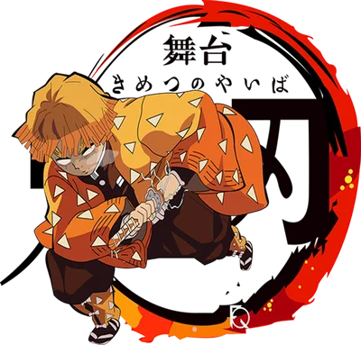 Nhân vật Zenitsu Agatsuma từ anime Demon Slayer trong tư thế chiến đấu, tay cầm kiếm, trang phục vàng cam đặc trưng.