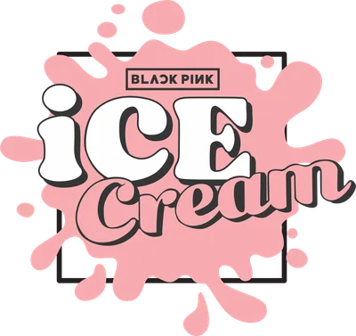 Logo BLACKPINK Ice Cream với hiệu ứng kem chảy màu hồng, chữ trắng viền đen.