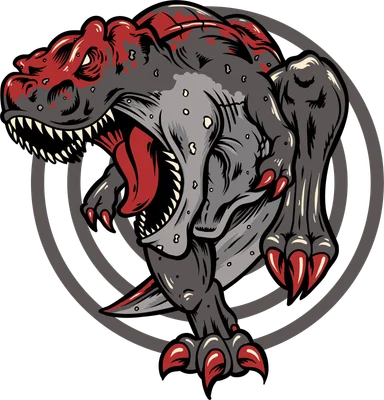 Hình minh họa khủng long T-Rex đang gầm thét với tông màu đỏ xám phong cách hoạt hình mạnh mẽ