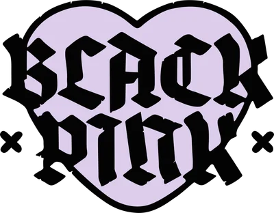 Logo BLACKPINK với chữ viết theo phong cách Gothic nằm trong hình trái tim màu tím nhạt.