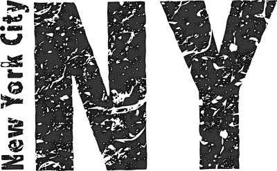 Chữ NY lớn với hiệu ứng grunge, bên cạnh là dòng chữ "New York City" dọc