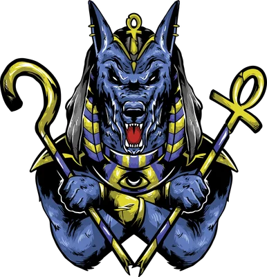 Hình minh họa thần Anubis Ai Cập với gậy quyền trượng, phong cách nghệ thuật mạnh mẽ