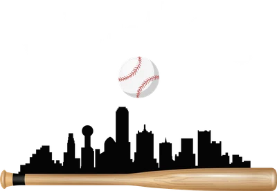 Hình ảnh minh họa thành phố Dallas với bóng chày và gậy bóng chày.