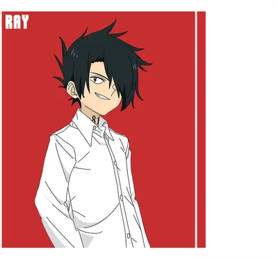 Hình vẽ nhân vật Ray trong anime, mặc áo sơ mi trắng, tóc đen, có số 81 trên cổ áo.
