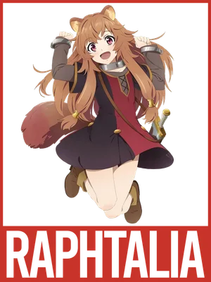 Hình ảnh Raphtalia, nhân vật anime với tai và đuôi cáo, đang nhảy với biểu cảm vui vẻ.