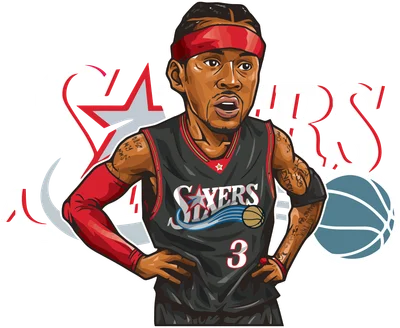 Hình vẽ hoạt hình cầu thủ bóng rổ Allen Iverson trong trang phục Philadelphia 76ers, số 3.