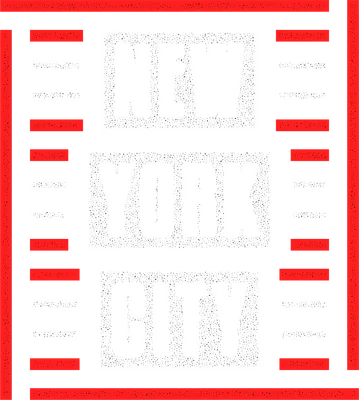 Thiết kế chữ New York City với font xám trên nền trắng, viền đỏ và các sọc ngang trắng đỏ.