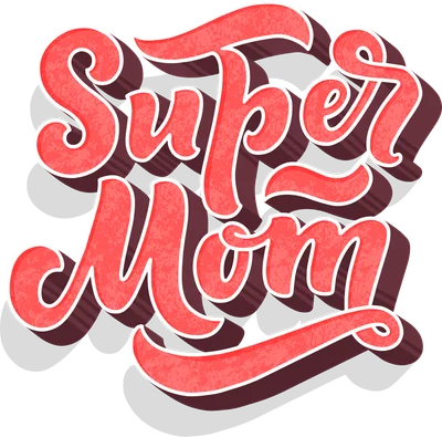 Thiết kế chữ Super Mom phong cách typography retro màu đỏ nổi bật trên nền xám