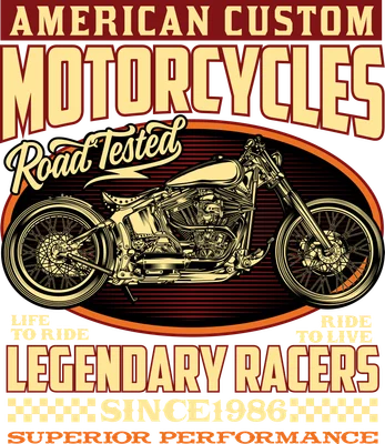 Thiết kế đồ họa xe mô tô cổ điển phong cách vintage với chữ American Custom Motorcycles