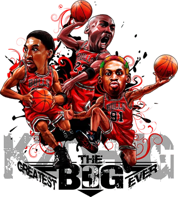 Hình vẽ chibi Michael Jordan, Scottie Pippen và Dennis Rodman của đội Chicago Bulls
