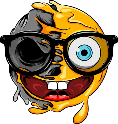 Hình minh họa emoji mặt cười tan chảy đeo kính đen phong cách hoạt hình cá tính