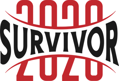 Thiết kế chữ 'Survivor 2020' màu đen và đỏ trên nền xám, thể hiện sự kiên cường.