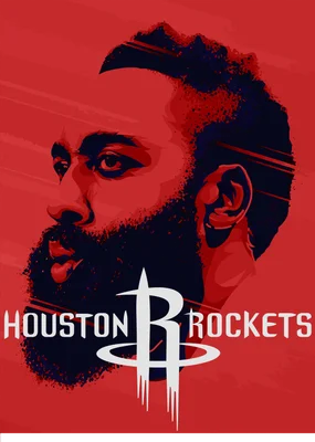 Chân dung James Harden của Houston Rockets, phong cách nghệ thuật với tông màu đỏ và xanh đậm.