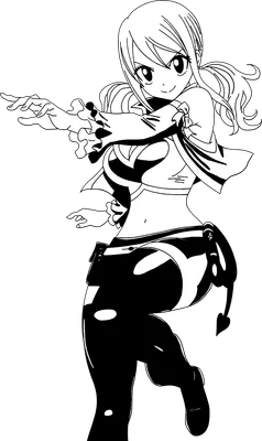 Hình vẽ chibi Lucy Heartfilia từ anime Fairy Tail, tóc vàng buộc hai bím, trang phục ngắn, dáng đứng năng động.