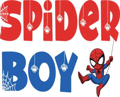 Hình ảnh Spider-Man phiên bản chibi dễ thương, đang vẫy tay và đu dây, với chữ 'SPIDER BOY' phía trên.