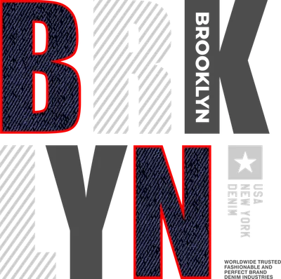 Thiết kế typography chữ Brooklyn với họa tiết vải denim và ngôi sao phong cách thời trang đường phố