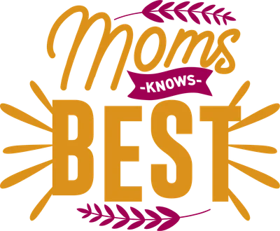 Thiết kế chữ 'Moms Knows Best' màu vàng cam và hồng tím trên nền xám