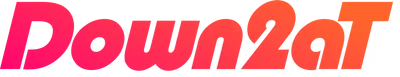 Logo chữ "Down2it" với hiệu ứng gradient màu hồng neon chuyển sang cam, có viền trắng.