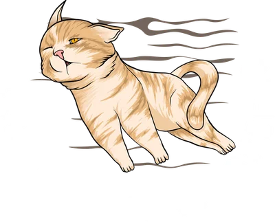 Hình vẽ chú mèo mướp màu vàng cam đang nằm thư giãn, mắt nhắm hờ, với dòng chữ 'FEEL THE SUMMER BREEZE' bao quanh.