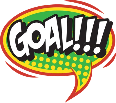 Hình ảnh lời hô 'GOAL!!!' với bong bóng thoại phong cách truyện tranh, màu sắc rực rỡ.
