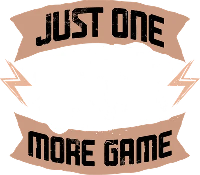 Hình ảnh đồ họa tay cầm chơi game bị vỡ làm đôi, có chữ 'JUST ONE MORE GAME' và tia sét, phong cách grunge.