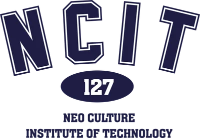 Logo NCIT 127 với chữ nghiêng màu xanh đậm viền trắng, số 127 trong hình oval, kèm dòng chữ Neo Culture Institute of Technology