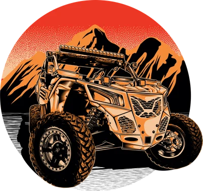 Xe địa hình off-road mạnh mẽ trên núi hoàng hôn